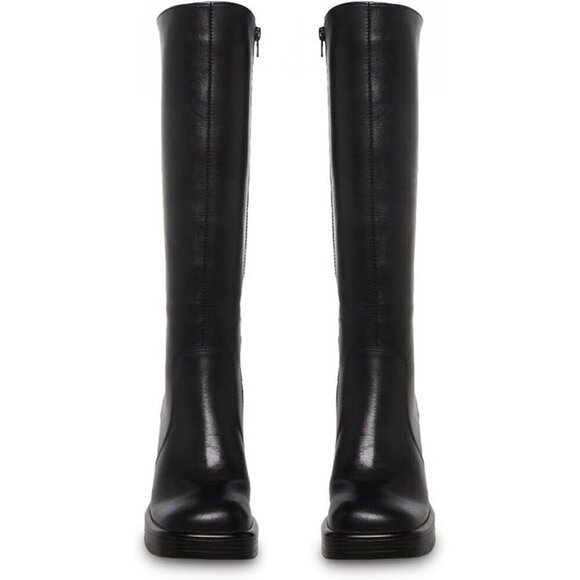 ✨ Sovanyou Heeled Boots Women Black Faux Leather Platform Square Toe Chunky Boot - Picture 3 of 5